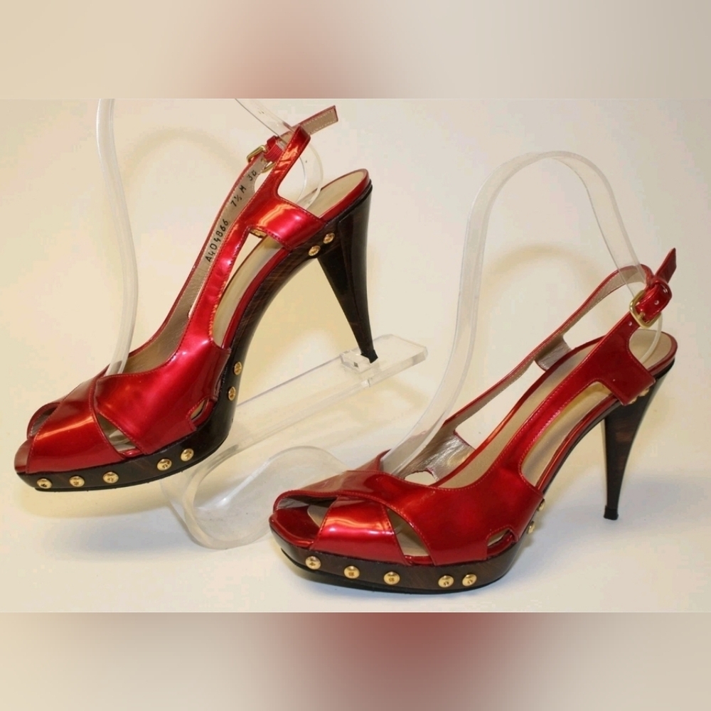 Sale❗️Stuart Weitzman Blenny Womens 7.5 M Red Leather Platform Slingback Heels - Picture 2 of 16